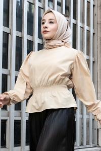 Modalamelif Bel Lastikli Bluz Camel