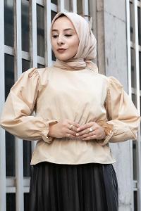 Modalamelif Bel Lastikli Bluz Camel