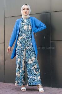 Modalamelif  Çiçek Desen Kaşkorse İkili Takım İndigo