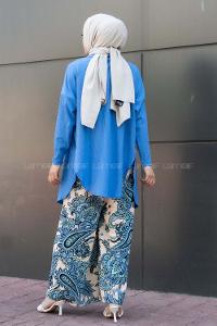 Modalamelif  Çiçek Desen Kaşkorse İkili Takım İndigo