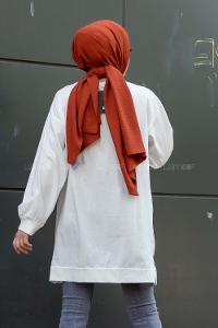 Modalamelif Kelebek Baskılı Yırtmaçlı Uzun Tunik Beyaz