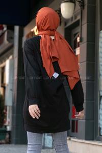 Modalamelif Kelebek Baskılı Yırtmaçlı Uzun Tunik Siyah