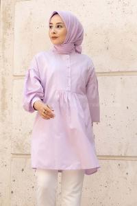 Modalamelif Önü Yarım Düğmeli Pile Detaylı Tunik Lila