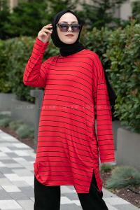 Modalamelif Çizgili Tunik Kırmızı