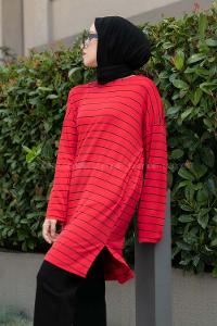 Modalamelif Çizgili Tunik Kırmızı
