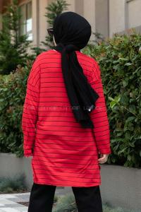 Modalamelif Çizgili Tunik Kırmızı