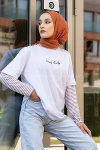 Modalamelif Freely Yazı Baskılı Oversize T-Shirt Beyaz