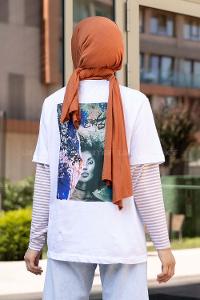 Modalamelif Freely Yazı Baskılı Oversize T-Shirt Beyaz