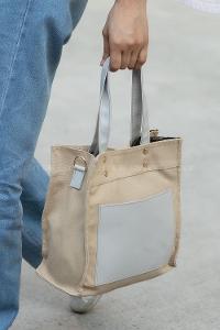 Modalamelif Kadın Garnili Organik Keten Kumaş Çapraz Çanta Pelly Bej Gri