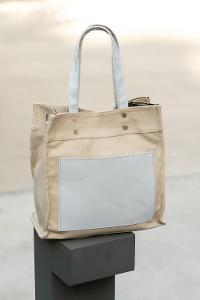 Modalamelif Kadın Garnili Organik Keten Kumaş Çapraz Çanta Pelly Bej Gri