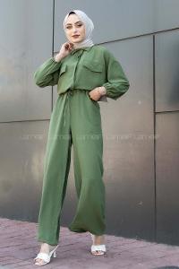 Modalamelif Kapak Cep Modelli Beli Tünel Bağlamalı Slopet Tulum Haki