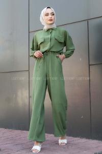 Modalamelif Kapak Cep Modelli Beli Tünel Bağlamalı Slopet Tulum Haki