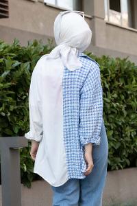 Modalamelif Pötikare Garnili Krinkıl Gömlek Ekru-Mavi