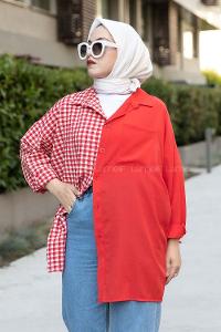 Modalamelif Pötikare Garnili Krinkıl Gömlek Kırmızı