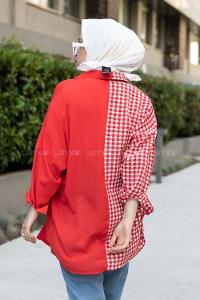 Modalamelif Pötikare Garnili Krinkıl Gömlek Kırmızı