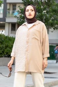 tikare Garnili Krinkıl Gömlek Sütlü Kahve