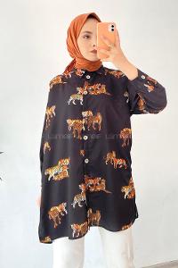 Modalamelif Animal Desen Dijital Baskı Gömlek Siyah