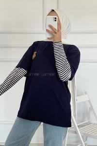 Modalamelif Ayıcık Baskılı Oversize T-Shirt Lacivert