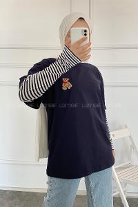 Modalamelif Ayıcık Baskılı Oversize T-Shirt Lacivert