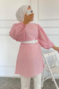 Modalamelif Bisiklet Yaka Kemerli Tunik Gül