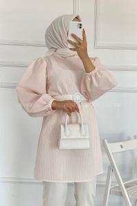 Modalamelif Bisiklet Yaka Kemerli Tunik Pudra