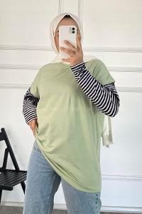 Modalamelif Bisiklet Yaka Oversize T-Shirt Çağla Yeşili