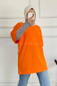 Modalamelif Bisiklet Yaka Oversize T-Shirt Oranj