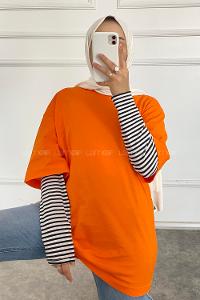 Modalamelif Bisiklet Yaka Oversize T-Shirt Oranj