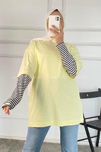 Modalamelif Bisiklet Yaka Oversize T-Shirt Sarı