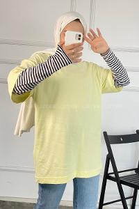 Modalamelif Bisiklet Yaka Oversize T-Shirt Sarı