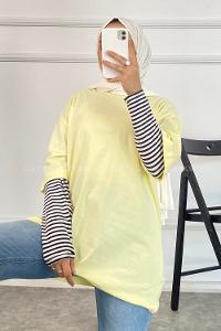 Modalamelif Bisiklet Yaka Oversize T-Shirt Sarı