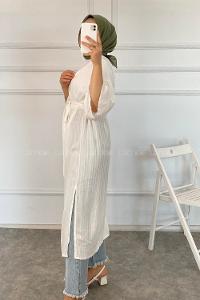 Modalamelif Kısa Kollu Kuşak Bağlamalı Kimono Beyaz