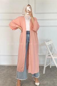 Modalamelif Kısa Kollu Kuşak Bağlamalı Kimono Pembe