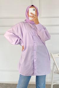 Modalamelif Önü Arka Düğme Detaylı Gömlek Tunik Lila