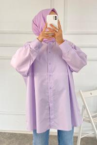 Modalamelif Önü Arka Düğme Detaylı Gömlek Tunik Lila