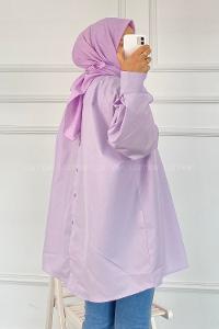 Modalamelif Önü Arka Düğme Detaylı Gömlek Tunik Lila