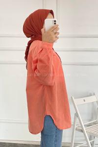 Modalamelif Önü Çift Cepli Düğmeli Gömlek Turuncu