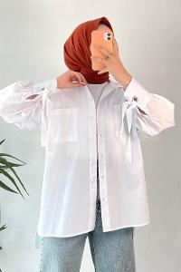 Modalamelif Önü Düğmeli Kuş Gözlü Gömlek Beyaz