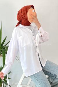 Modalamelif Önü Düğmeli Kuş Gözlü Gömlek Beyaz