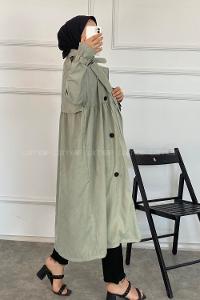 Modalamelif Önü Düğmeli Yandan Cepli Trenç Mint