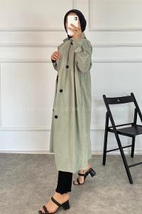 Modalamelif Önü Düğmeli Yandan Cepli Trenç Mint