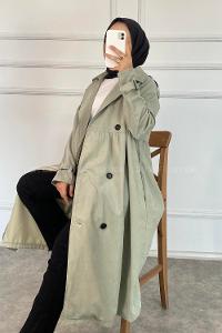 Modalamelif Önü Düğmeli Yandan Cepli Trenç Mint