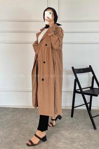 Modalamelif Önü Düğmeli Yandan Cepli Trenç Soft Kahve