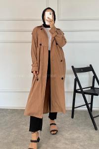 Modalamelif Önü Düğmeli Yandan Cepli Trenç Soft Kahve