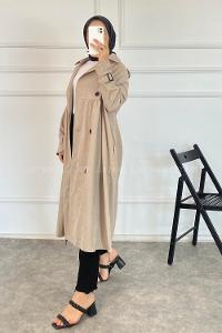 Modalamelif Önü Düğmeli Yandan Cepli Trenç Vizonrengi