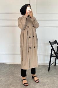 Modalamelif Önü Düğmeli Yandan Cepli Trenç Vizonrengi