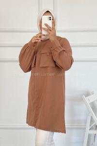 Modalamelif Önü Gizli Düğmeli Kapak Cepli Gömlek Somon