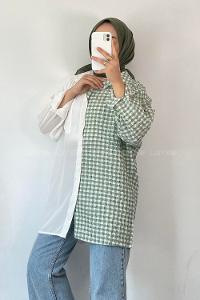 Modalamelif Pötikare Garnili Krinkıl Gömlek Çağla Yeşili