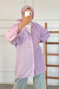 Modalamelif Pötikare Garnili Krinkıl Gömlek Lila