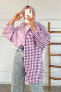 Modalamelif Pötikare Garnili Krinkıl Gömlek Lila